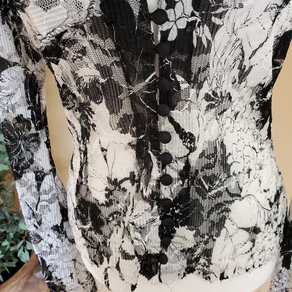 Button Down Black and White Lace Blouse - Picture 10 of 15
